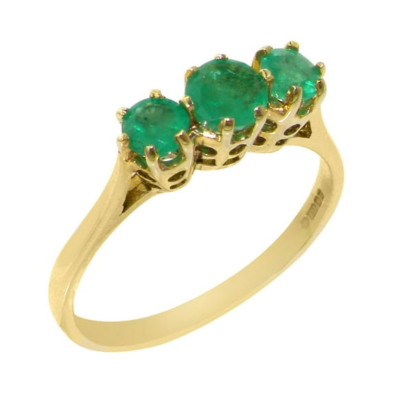 LBG British Made 9k Yellow Gold ring with Natural Emerald Womens Anniversary Ring - 33 size options - Size 11.25