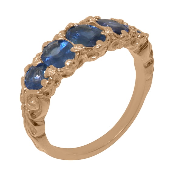 LBG British Made Classic 14k Rose Gold Natural Sapphire Womens Band Ring - 33 size options - Size 5.25