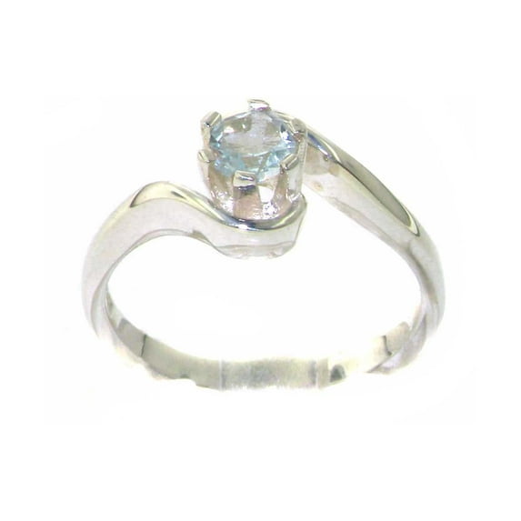 LBG British Made Classic 14k White Gold Natural Aquamarine Womens Engagement Ring - 33 size options - Size 5.25