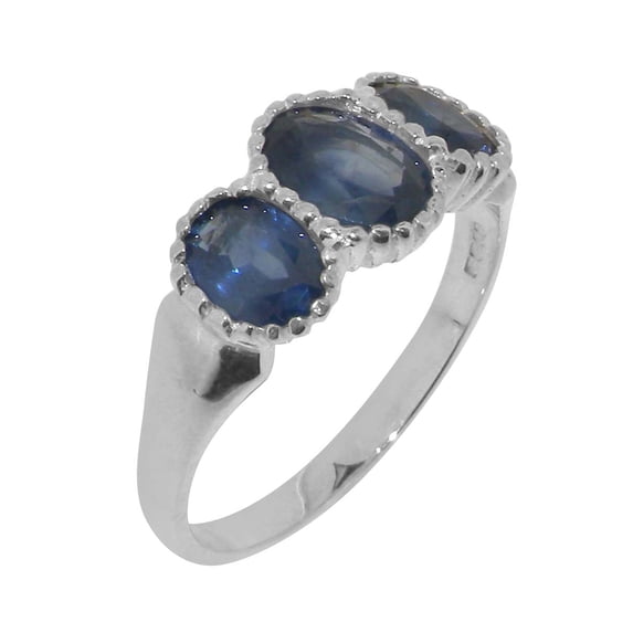 LBG British Made Classic 925 Sterling Silver Natural Sapphire Womens Anniversary Ring - 33 size options - Size 5.25