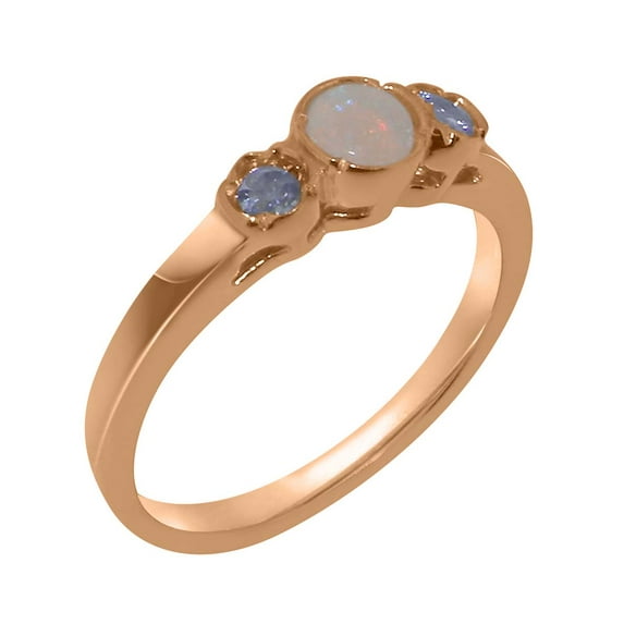 LBG British Made Classic Solid 10k Rose Gold Natural Opal & Tanzanite Womens Anniversary Ring - 33 size options - Size 5.25