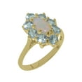 thumbnail image 1 of LBG British Made Classic Solid 10k Yellow Gold Natural Opal & Aquamarine Womens Anniversary Ring - 33 size options - Size 5.25, 1 of 5