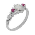 thumbnail image 1 of LBG British Made Classic Solid 14k White Gold Natural Opal & Ruby Womens Anniversary Ring - 33 size options - Size 5.25, 1 of 9