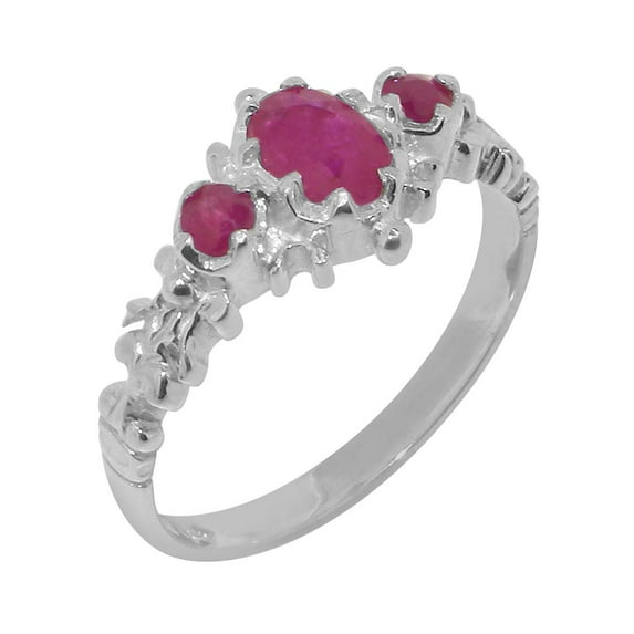 LBG British Made Classic Solid 14k White Gold Natural Ruby Womens Anniversary Ring - 33 size options - Size 5.25