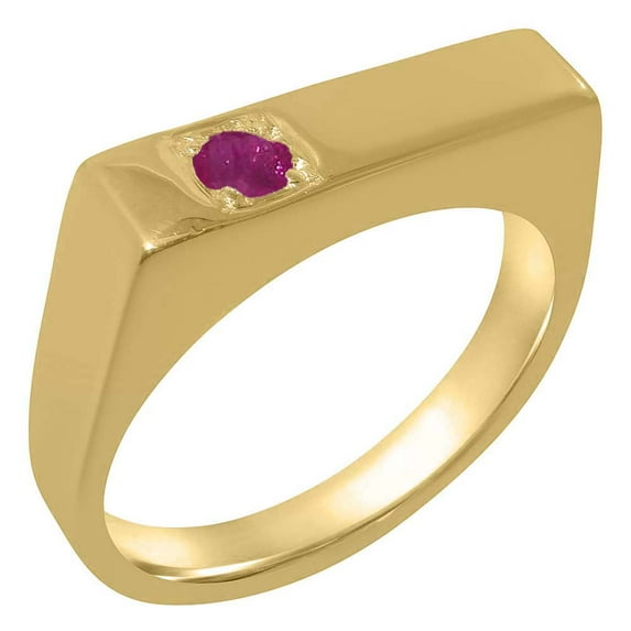 LBG British Made Classic Solid 14k Yellow Gold Natural Ruby Mens Band Ring - 33 size options - Size 5.25