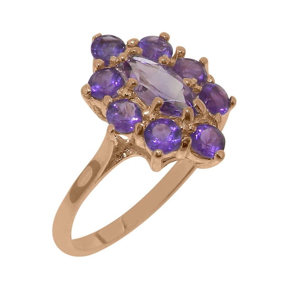 LBG British Made Classic Solid 18k Rose Gold Natural Amethyst Womens Anniversary Ring - 33 size options - Size 5.25