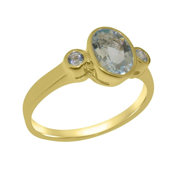 LBG British Made Classic Solid 18k Yellow Gold Natural Aquamarine Womens Anniversary Ring - 33 size options - Size 5.25