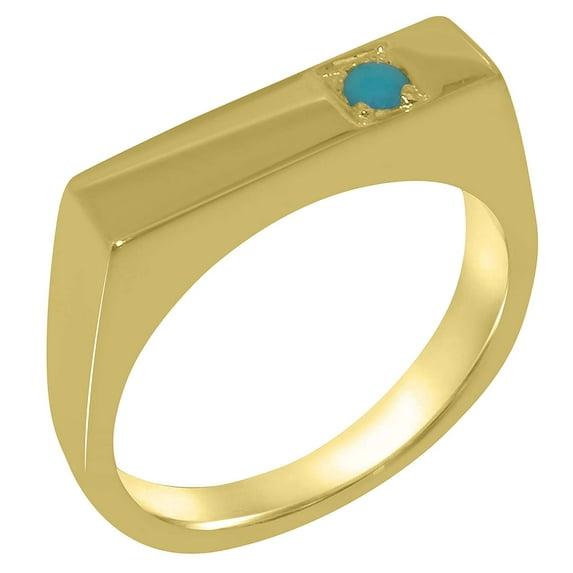 LBG British Made Classic Solid 18k Yellow Gold Natural Turquoise Mens Band Ring - 33 size options - Size 5.25