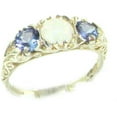 thumbnail image 1 of LBG British Made Luxury Solid 10K White Gold Natural Opal & Tanzanite Trilogy Ring, 1 of 6