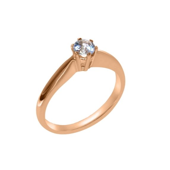 LBG British Made Real 10k Rose Gold Natural Aquamarine Womens Promise Ring - 33 size options - Size 6.25