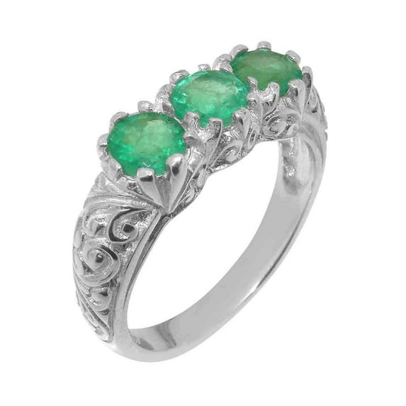 LBG British Made Real 10k White Gold Natural Emerald Womens Anniversary Ring - 33 size options - Size 6.25