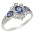 thumbnail image 1 of LBG British Made Real 10k White Gold Natural Sapphire & Diamond Womens Anniversary Ring - 33 size options - Size 6.25, 1 of 5