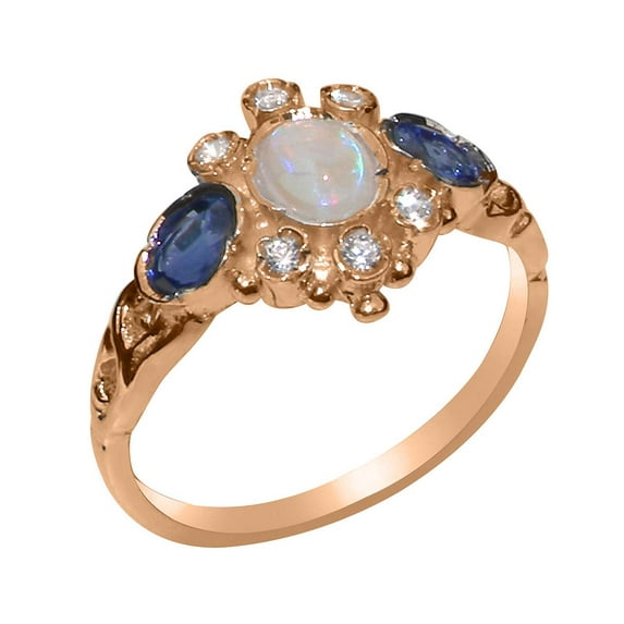 LBG British Made Real 18k Rose Gold Natural Opal Sapphire Cubic Zirconia Womens Anniversary Ring - 33 size options - Size 6.25