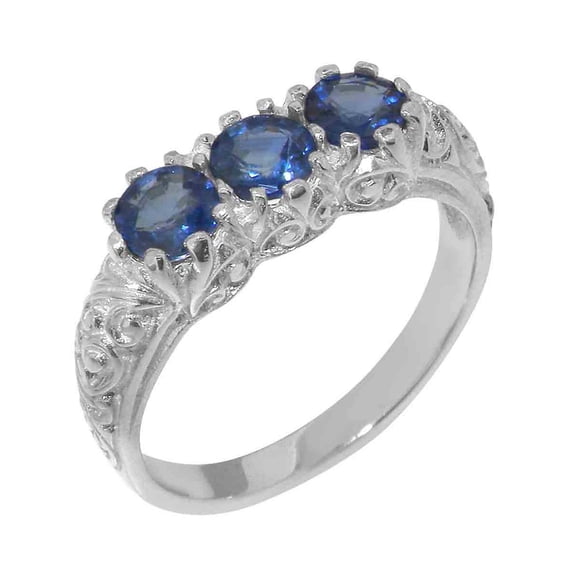 LBG British Made Real 925 Sterling Silver Natural Sapphire Womens Anniversary Ring - 33 size options - Size 6.25