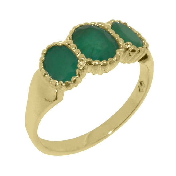 LBG British Made Real 9k Yellow Gold Natural Emerald Womens Anniversary Ring - 33 size options - Size 6.25