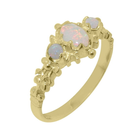 LBG British Made Real Solid 10k Yellow Gold Natural Opal Womens Anniversary Ring - 33 size options - Size 6.25