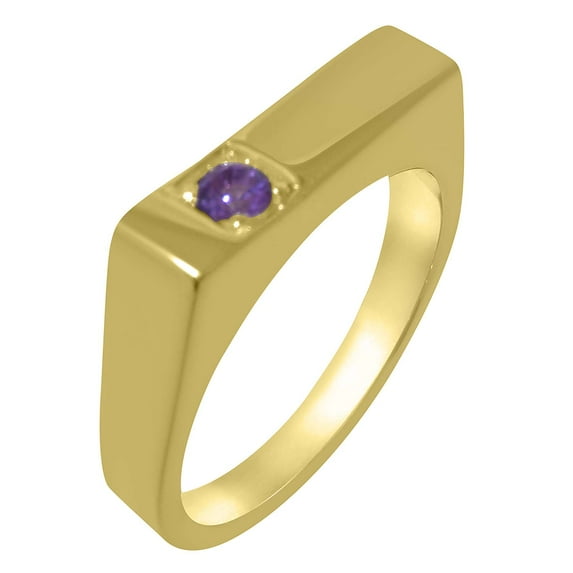 LBG British Made Real Solid 14k Yellow Gold Natural Amethyst Mens Band Ring - 33 size options - Size 6.25