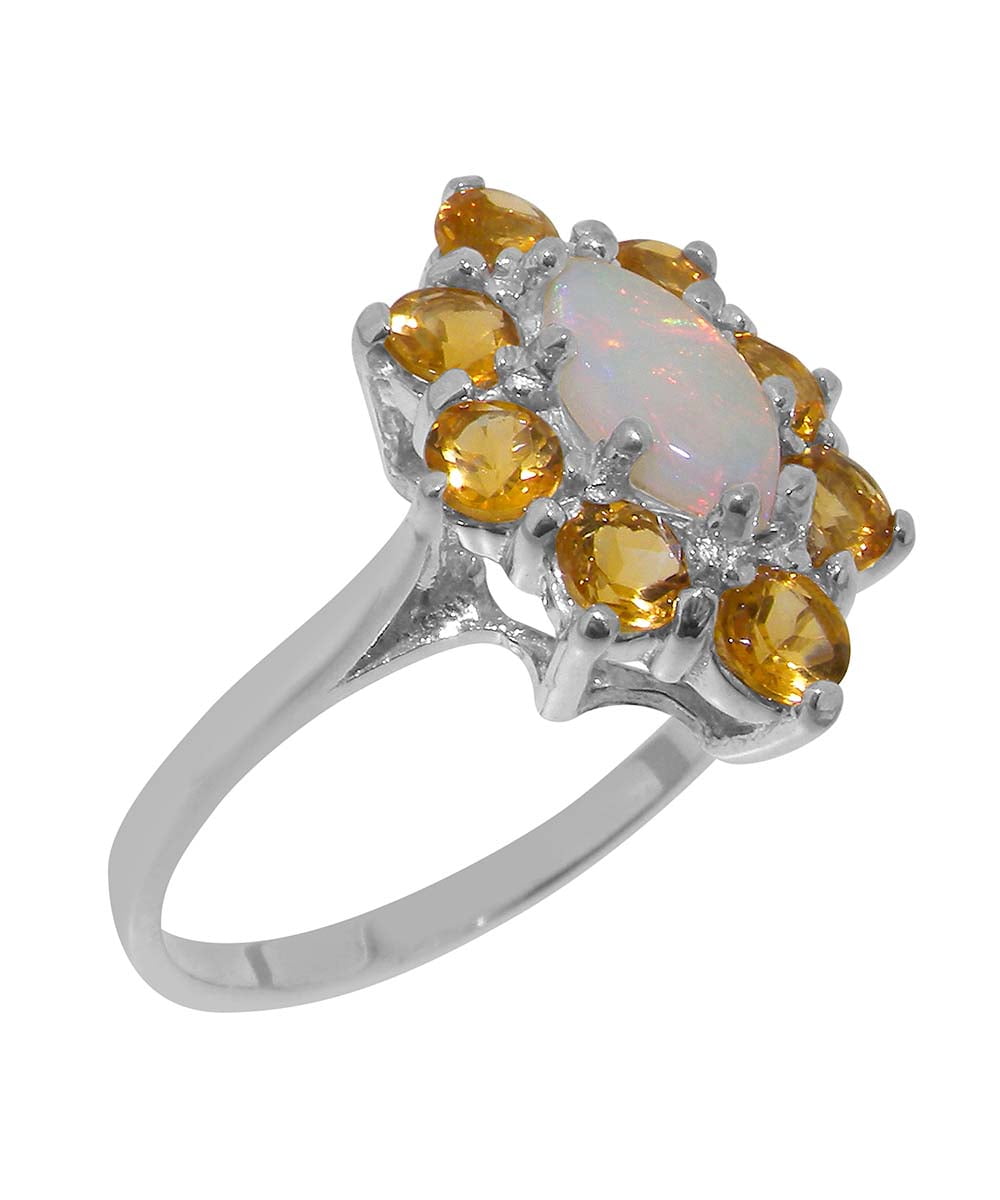 LBG British Made Real Solid 18k White Gold Natural Opal Citrine