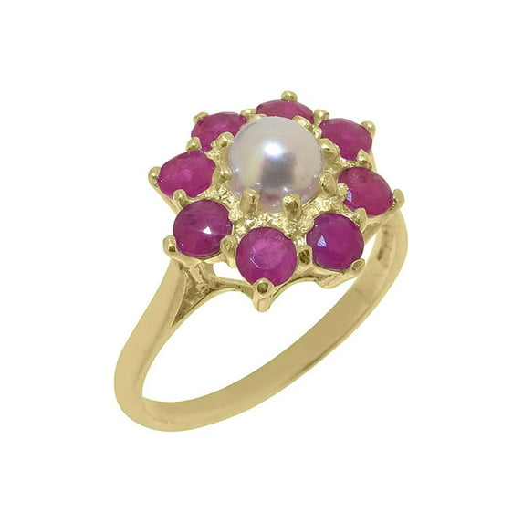 LBG British Made Real Solid 18k Yellow Gold Cultured Pearl & Turquoise Womens Engagement Ring - 33 size options - Size 6.25