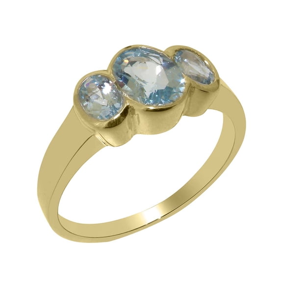 LBG British Made Real Solid 18k Yellow Gold Natural Aquamarine Womens Anniversary Ring - 33 size options - Size 6.25