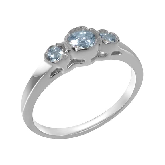 LBG British Made Real Solid 925 Sterling Silver Natural Aquamarine Womens Anniversary Ring - 33 size options - Size 6.25