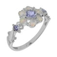 thumbnail image 1 of LBG British Made Real Solid 925 Sterling Silver Natural Tanzanite & Opal Womens Anniversary Ring - 33 size options - Size 6.25, 1 of 7
