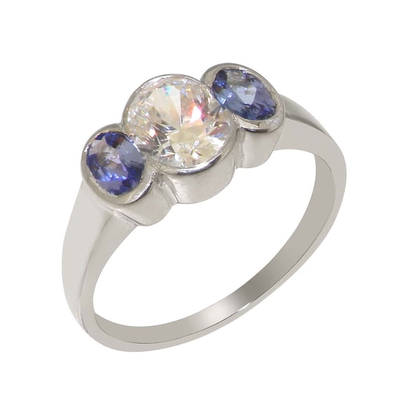 LBG British Made Real Solid 925 Sterling Silver Synthetic Cubic Zirconia & Natural Tanzanite Womens Anniversary Ring - 33 size options - Size 6.25