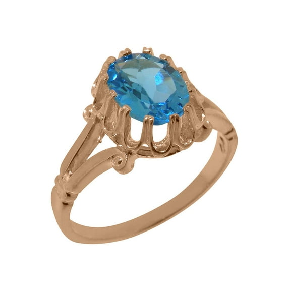 LBG British Made Solid 10k Rose Gold ring with Natural Blue Topaz Womens Engagement Ring - 33 size options - Size 9.75