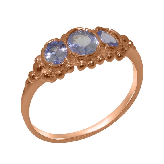 LBG British Made Solid 10k Rose Gold ring with Natural Tanzanite Womens Engagement Ring - 33 size options - Size 9.75