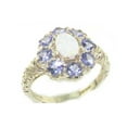 thumbnail image 1 of LBG British Made Solid 10k White Gold Natural Opal & Tanzanite Womens Anniversary Ring - 33 size options - Size 12, 1 of 6