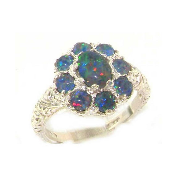 LBG British Made Solid 10k White Gold Synthetic Opal Triplet Womens Anniversary Ring - 33 size options - Size 10.25
