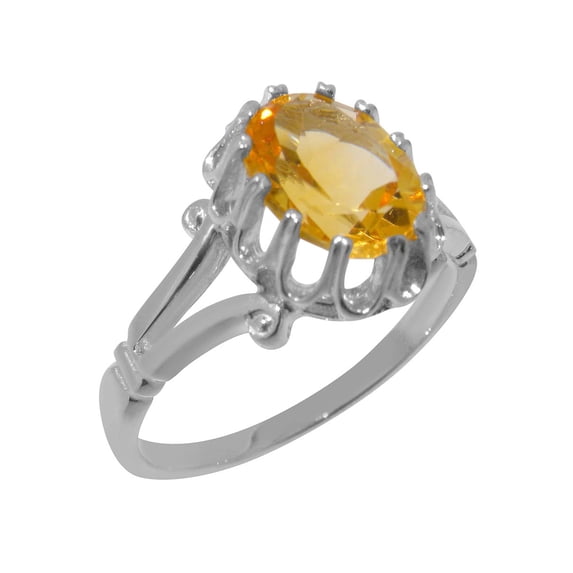 LBG British Made Solid 10k White Gold ring with Natural Citrine Womens Engagement Ring - 33 size options - Size 9.75