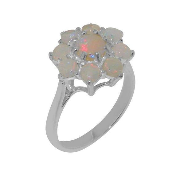 LBG British Made Solid 10k White Gold ring with Natural Opal Womens Engagement Ring - 33 size options - Size 9.75