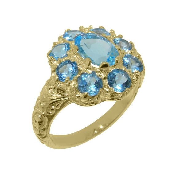 LBG British Made Solid 10k Yellow Gold Natural Blue Topaz Womens Anniversary Ring - 33 size options - Size 10.25