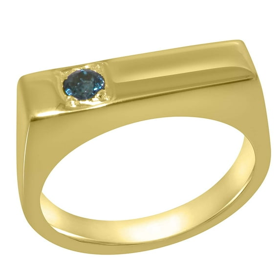 LBG British Made Solid 10k Yellow Gold Natural London Blue Topaz Mens Band Ring - 33 size options - Size 10.25