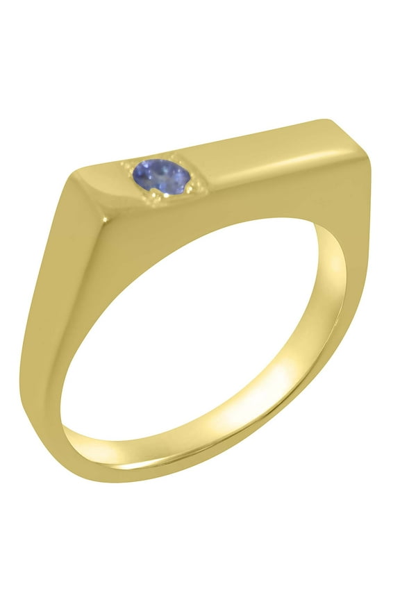 LBG British Made Solid 10k Yellow Gold Natural Tanzanite Mens Band Ring - 33 size options - Size 12