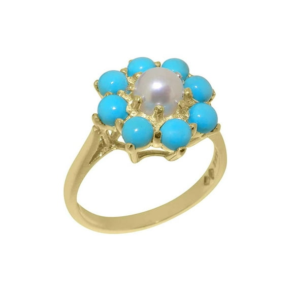 LBG British Made Solid 10k Yellow Gold ring with Cultured Pearl & Ruby Womens Engagement Ring - 33 size options - Size 9.75