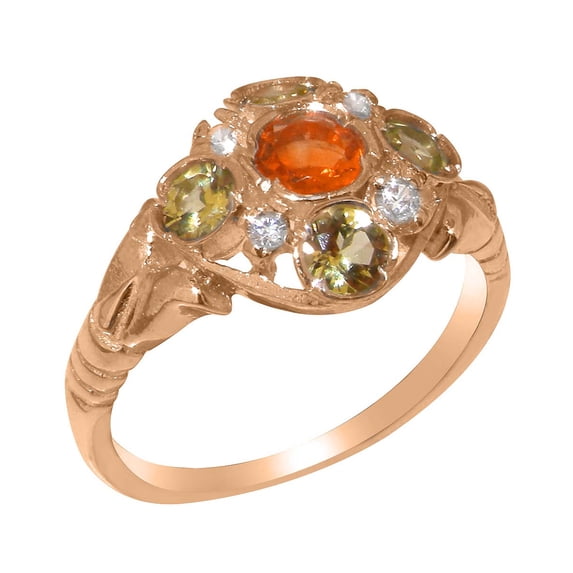 LBG British Made Solid 14k Rose Gold Natural Citrine & Peridot Womens Anniversary Ring - 33 size options - Size 12