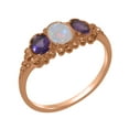 thumbnail image 1 of LBG British Made Solid 14k Rose Gold Natural Opal & Amethyst Womens Anniversary Ring - 33 size options - Size 12, 1 of 6