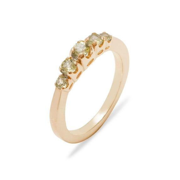 LBG British Made Solid 14k Rose Gold Natural Peridot Womens band Ring - 33 size options - Size 12