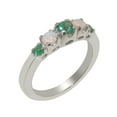 thumbnail image 1 of LBG British Made Solid 14k White Gold Natural Emerald & Opal Womens band Ring - 33 size options - Size 12, 1 of 6