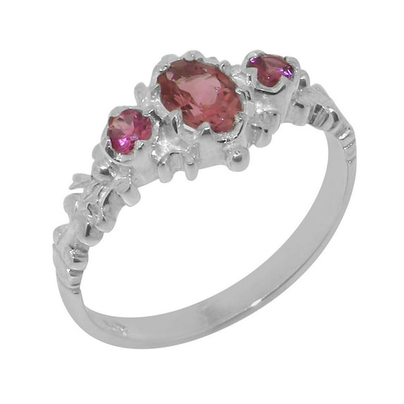LBG British Made Solid 14k White Gold Natural Pink Tourmaline Womens Anniversary Ring - 33 size options - Size 12