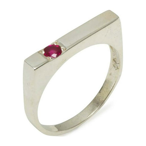 LBG British Made Solid 14k White Gold Natural Ruby Mens Band Ring - 33 size options - Size 10.25