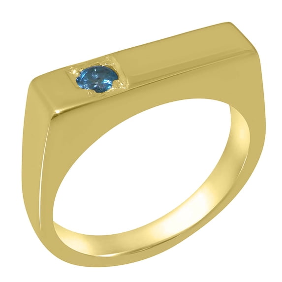 LBG British Made Solid 14k Yellow Gold ring with Natural Blue Topaz Mens Band Ring - 33 size options - Size 9.75