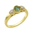 thumbnail image 1 of LBG British Made Solid 14k Yellow Gold ring with Natural Emerald & Cultured Pearl Womens Engagement Ring - 33 size options - Size 9.75, 1 of 7
