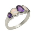 thumbnail image 1 of LBG British Made Solid 18k White Gold Natural Amethyst & Opal Womens Band Ring - 33 size options - Size 12, 1 of 6