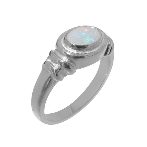 LBG British Made Solid 18k White Gold Natural Opal Unisex Engagement Ring - 33 size options - Size 12