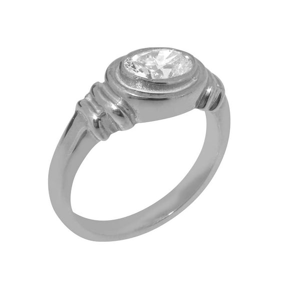 LBG British Made Solid 18k White Gold Synthetic Cubic Zirconia Unisex Engagement Ring - 33 size options - Size 12