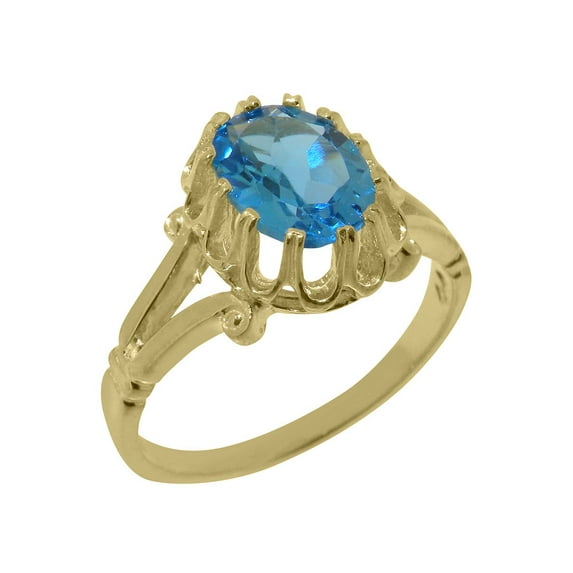 LBG British Made Solid 18k Yellow Gold Natural Blue Topaz Womens Engagement Ring - 33 size options - Size 10.25