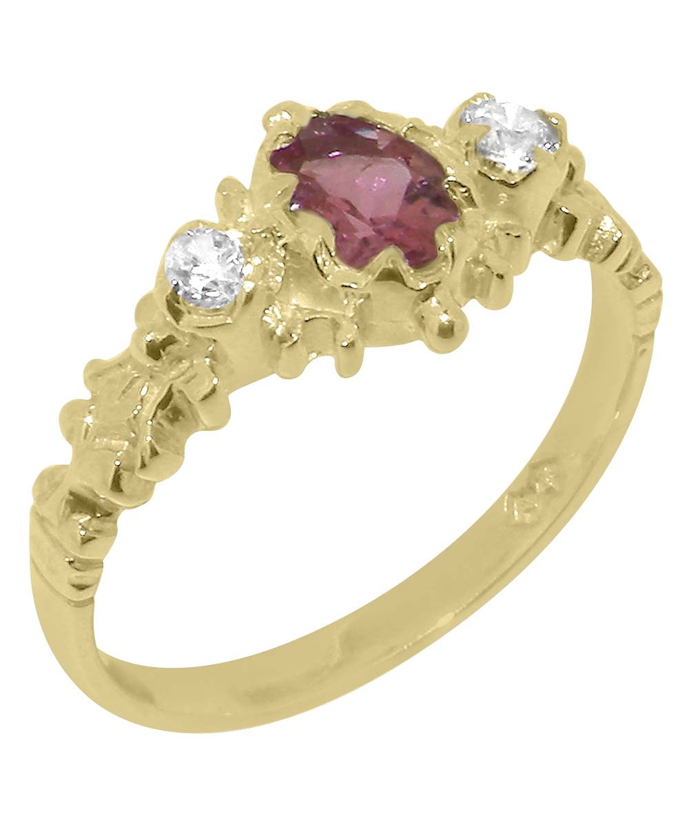 LBG British Made Solid 18k Yellow Gold Natural Pink Tourmaline & Cubic